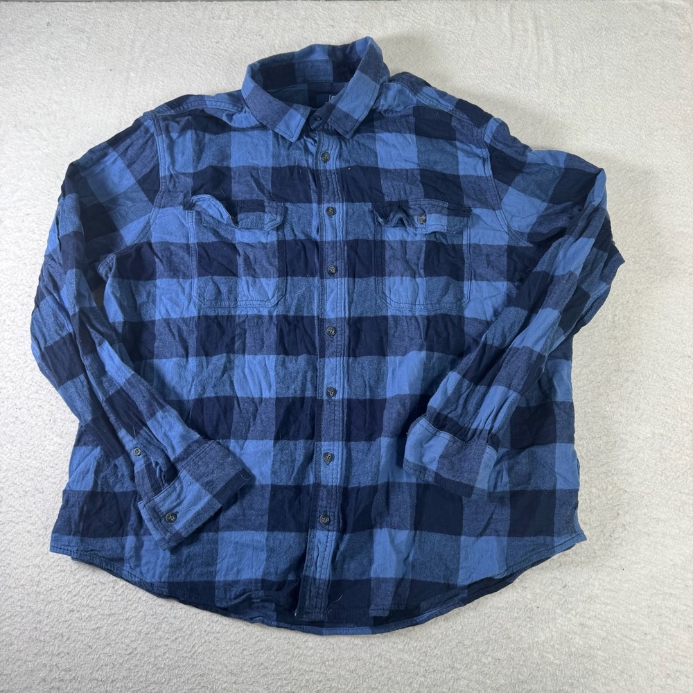 George Flannel Shirt Mens 2XL Blue Buffalo Plaid Good Long Sleeve Button Down